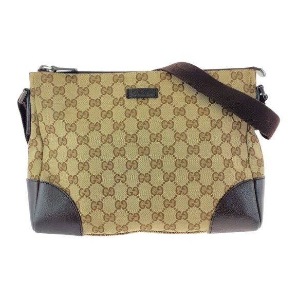 Gucci Beige Brown Silver Hardware GG Canvas Leather Crossbody